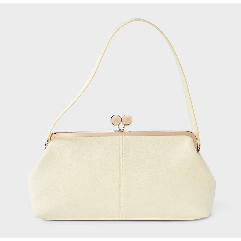 NWT MSRP $30 A NEW DAY SUEDE KISS LOCK CLUTCH SHOULDER BAG CREAM/YELLOW - Picture 2 of 8